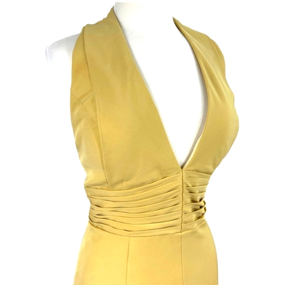 💛 TS COUTURE Gold Formal Halter Mermaid Flare Gown - Picture 3 of 6